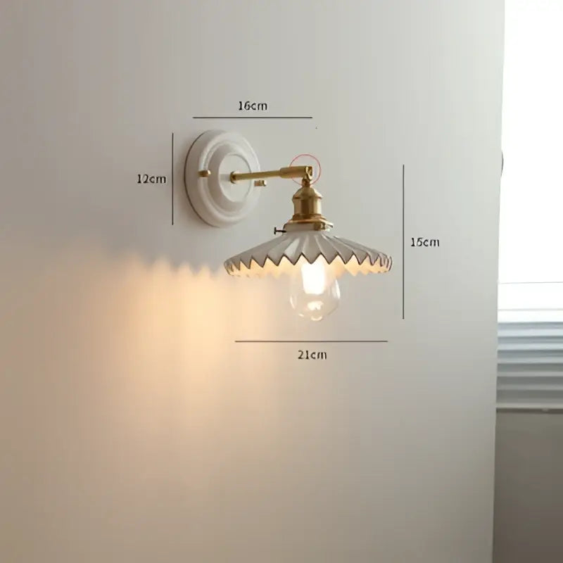 Vintage brass globe wall sconce bedroom ribbed glass light