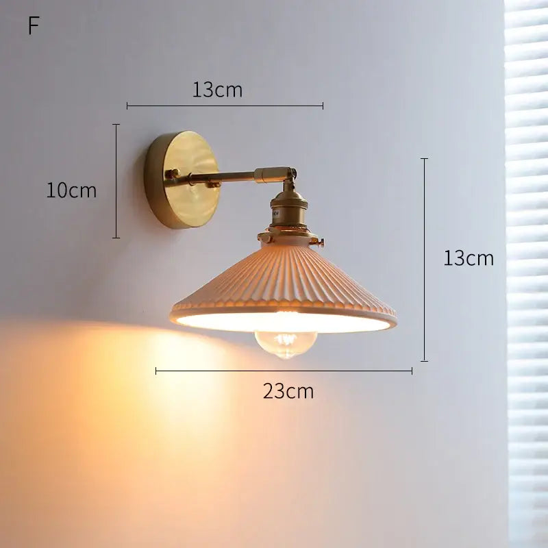 Vintage brass globe wall sconce bedroom ribbed glass light