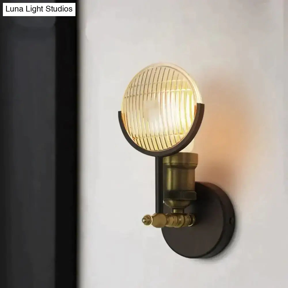 Vintage brass ribbed glass led wall lamp sconce for bedroom