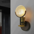 Vintage brass ribbed glass led wall lamp sconce for bedroom