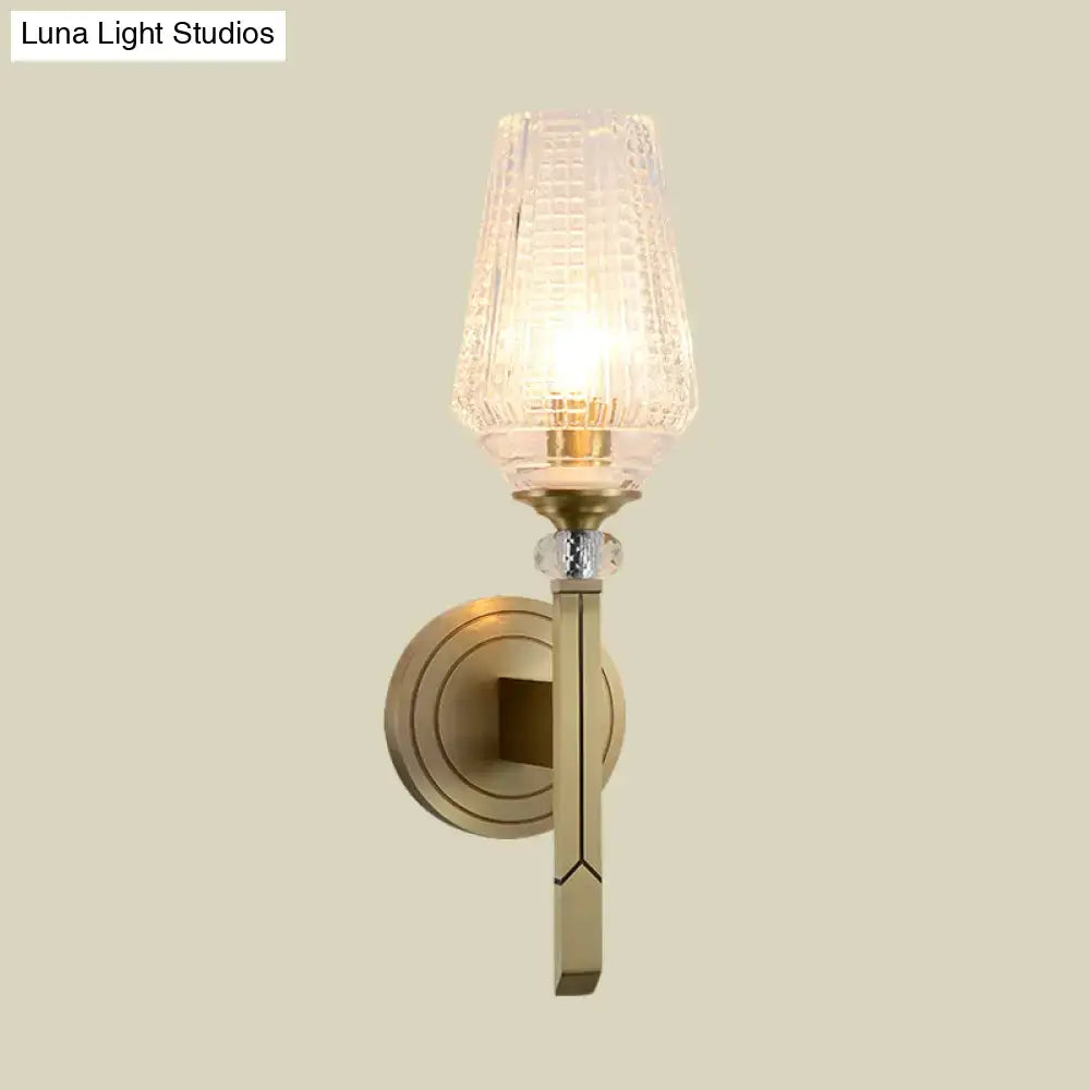 Vintage brass ribbed glass wall light – bedroom sconce fixture