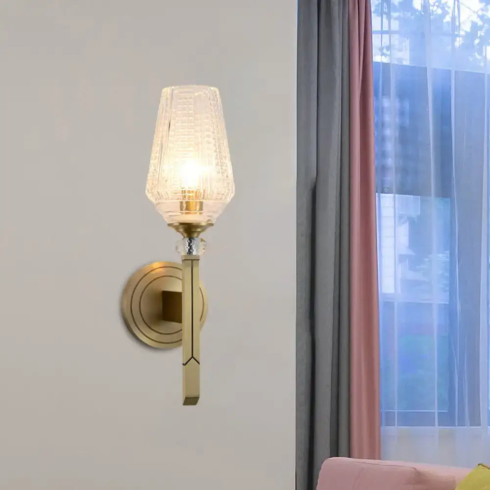 Vintage brass ribbed glass wall light – bedroom sconce fixture