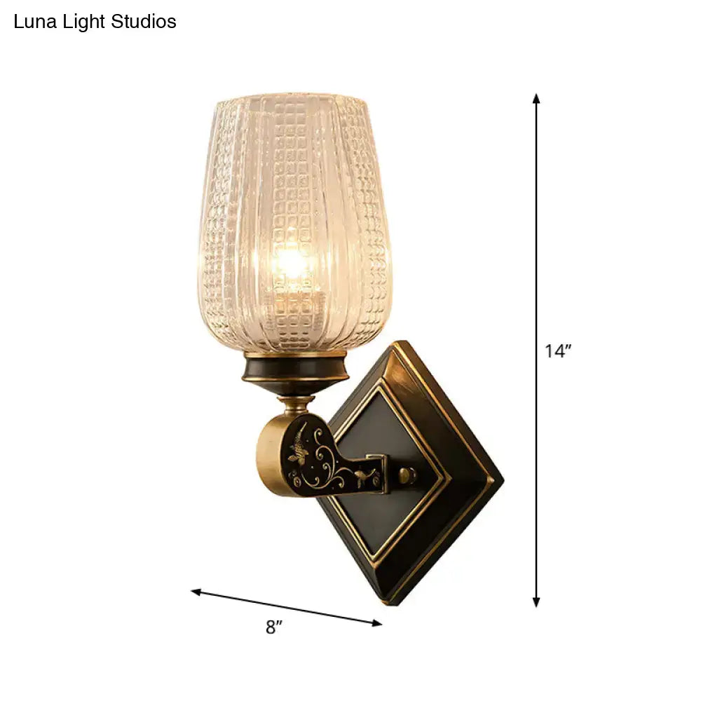 Vintage brass sconce with clear textured glass – living room light