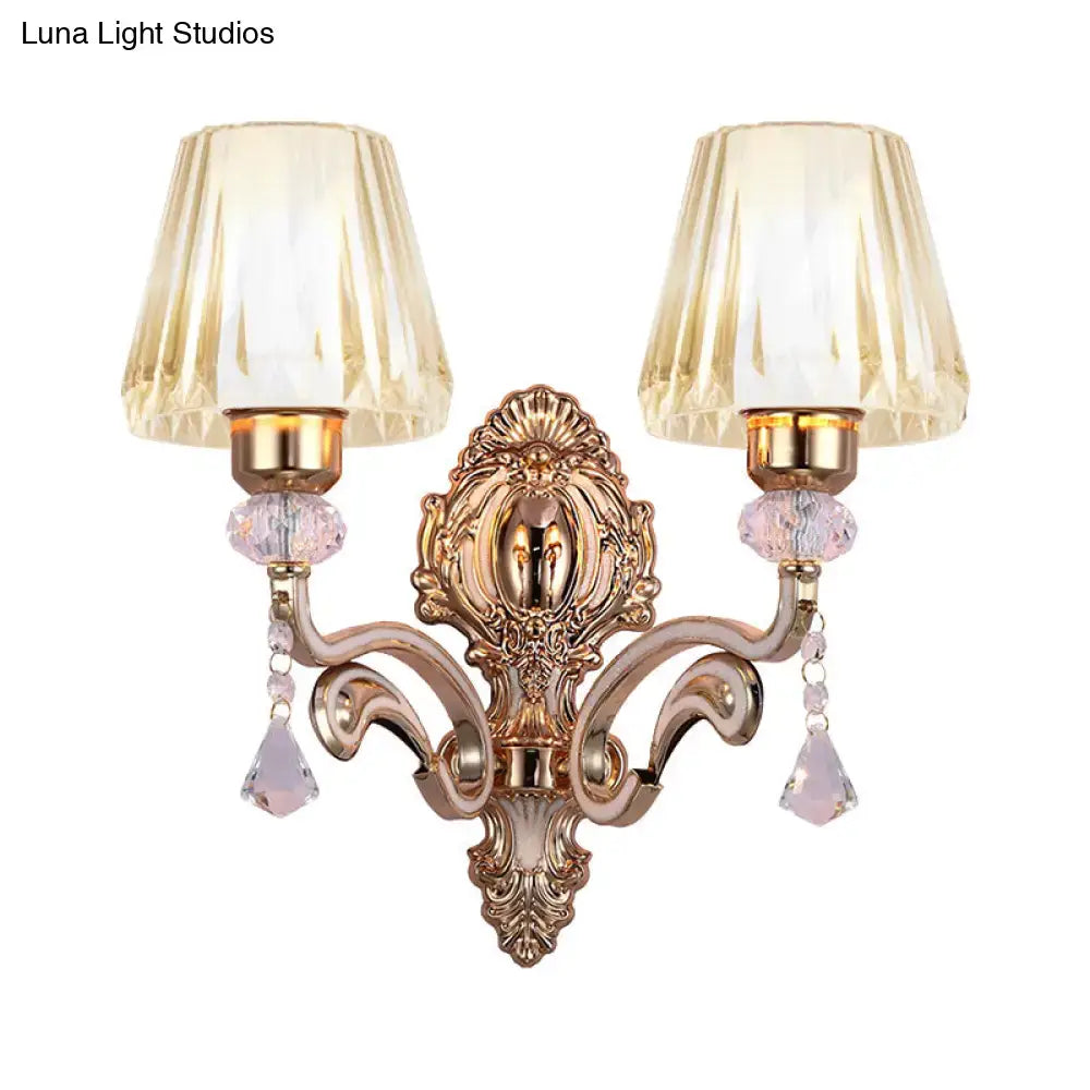 Vintage brass wall lamp with clear glass shade bedroom sconce