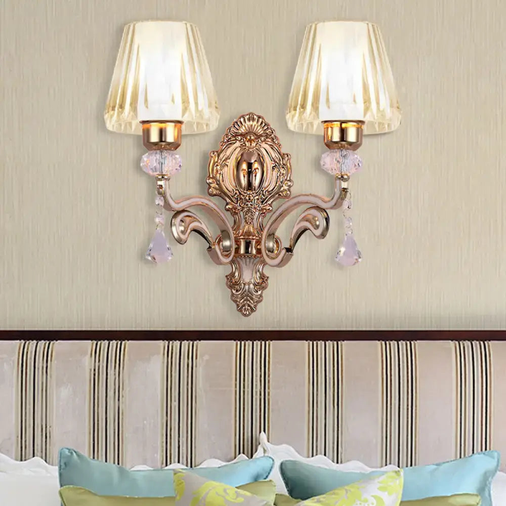 Vintage brass wall lamp with clear glass shade bedroom sconce