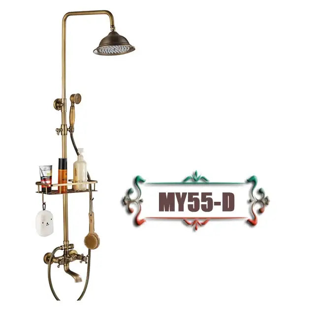 Vintage brass wall mount bathtub faucet with shower set for bathroom