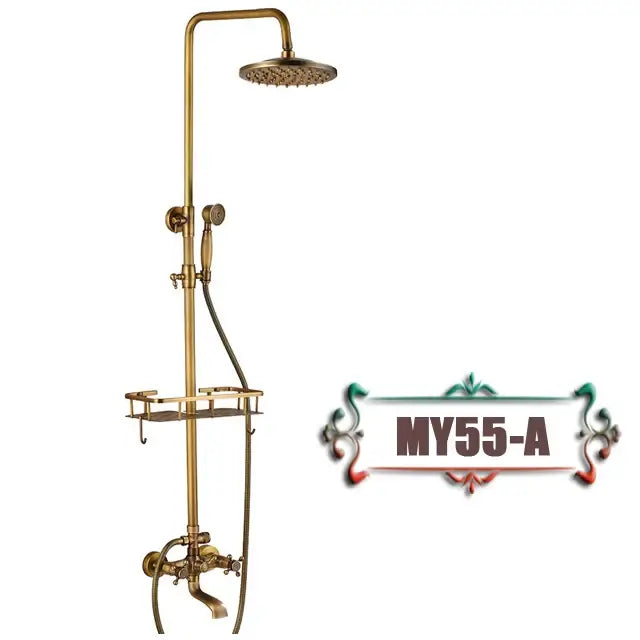 Vintage brass wall mount bathtub faucet with shower set for bathroom