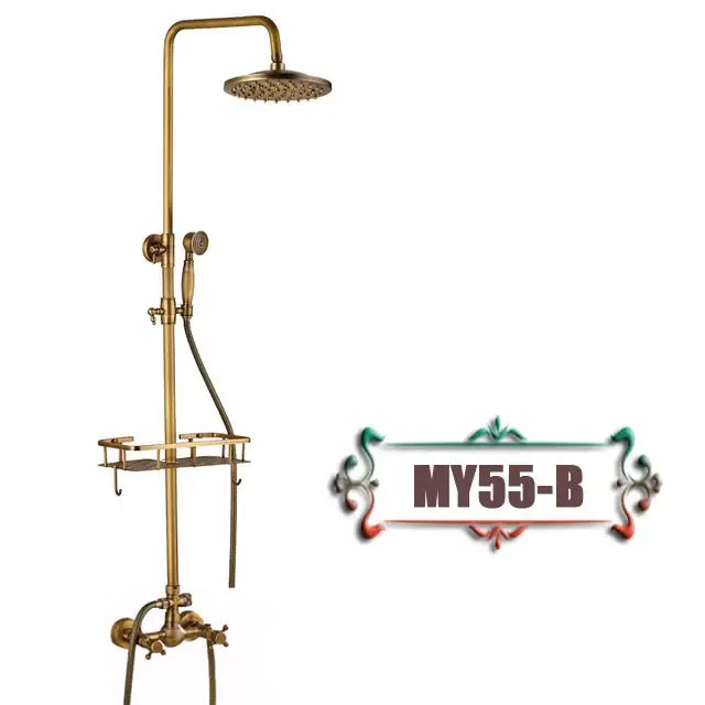 Vintage brass wall mount bathtub faucet with shower set for bathroom