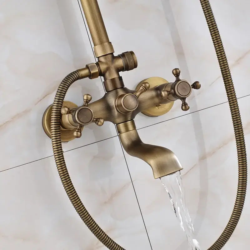 Vintage brass wall mount bathtub faucet with shower set for bathroom