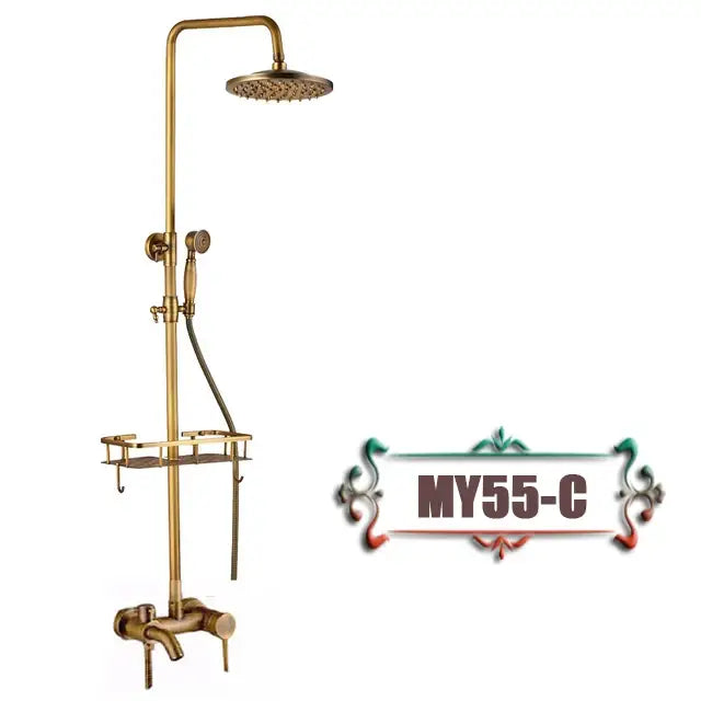 Vintage brass wall mount bathtub faucet with shower set for bathroom