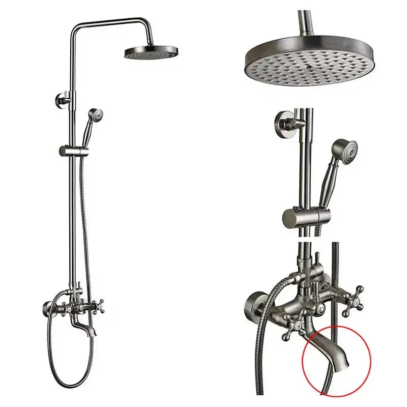 Vintage brushed nickel & white bathroom shower mixer faucet handshower