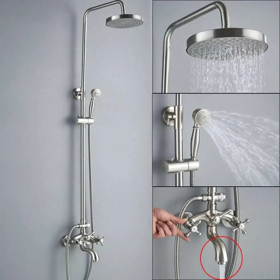 Vintage brushed nickel & white bathroom shower mixer faucet handshower