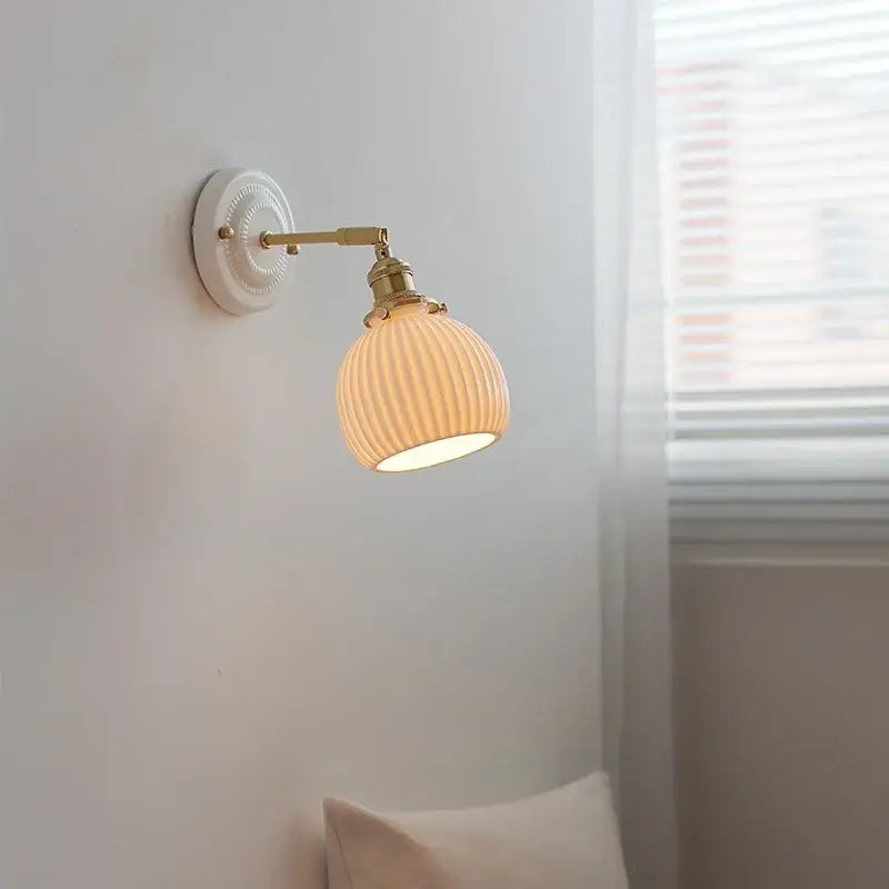 Vintage ceramic and brass wall sconce light bedroom pull chain