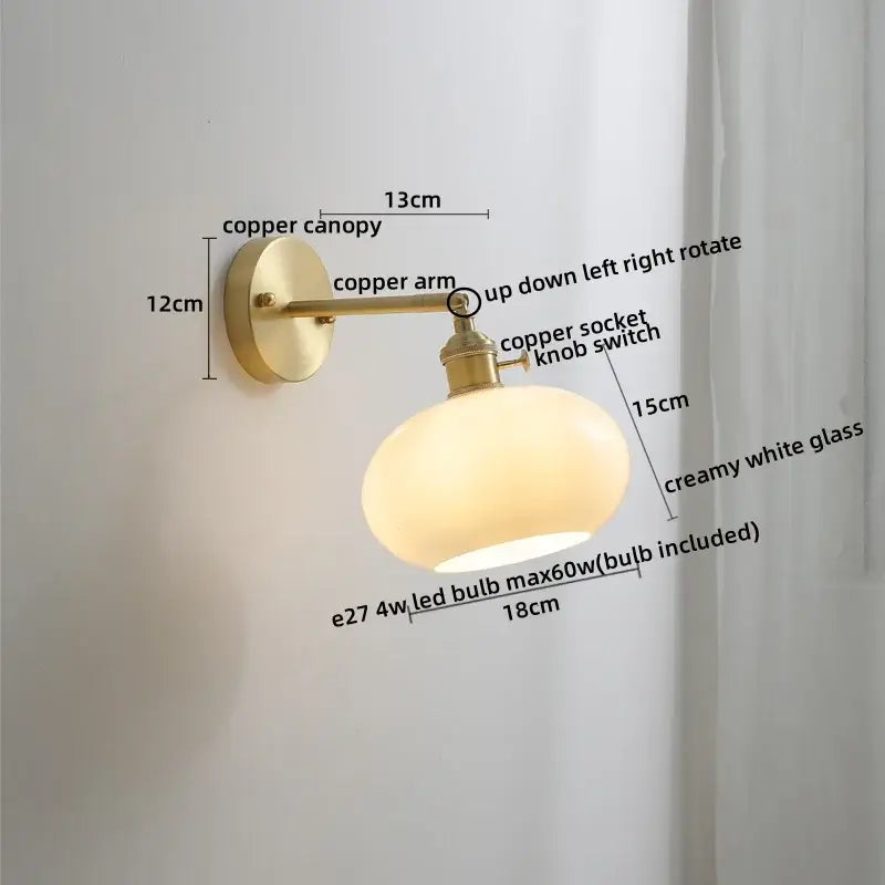 Vintage ceramic copper led wall light for bedroom with ruffled shade
