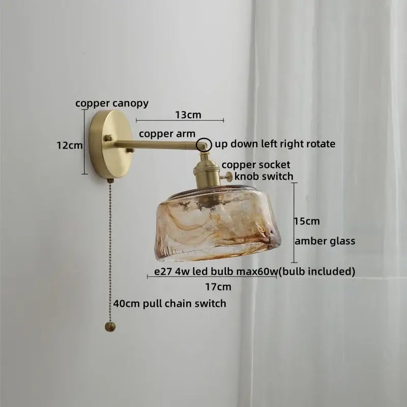 Vintage ceramic copper led wall light for bedroom with ruffled shade