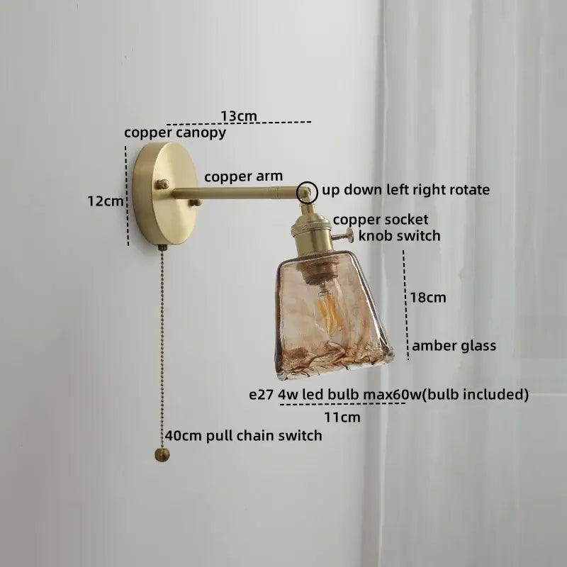 Vintage ceramic copper led wall light for bedroom with ruffled shade