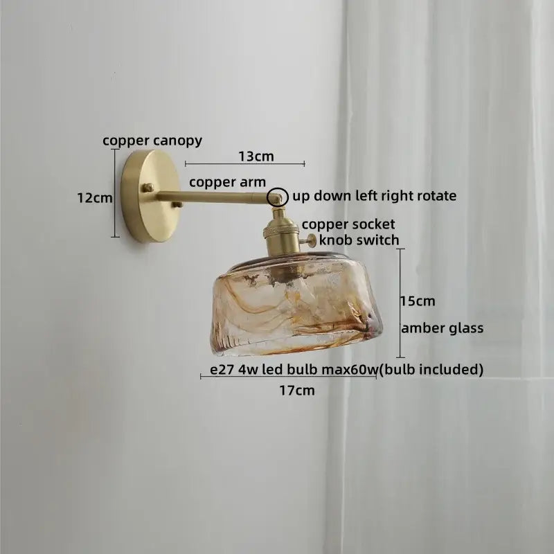 Vintage ceramic copper led wall light for bedroom with ruffled shade