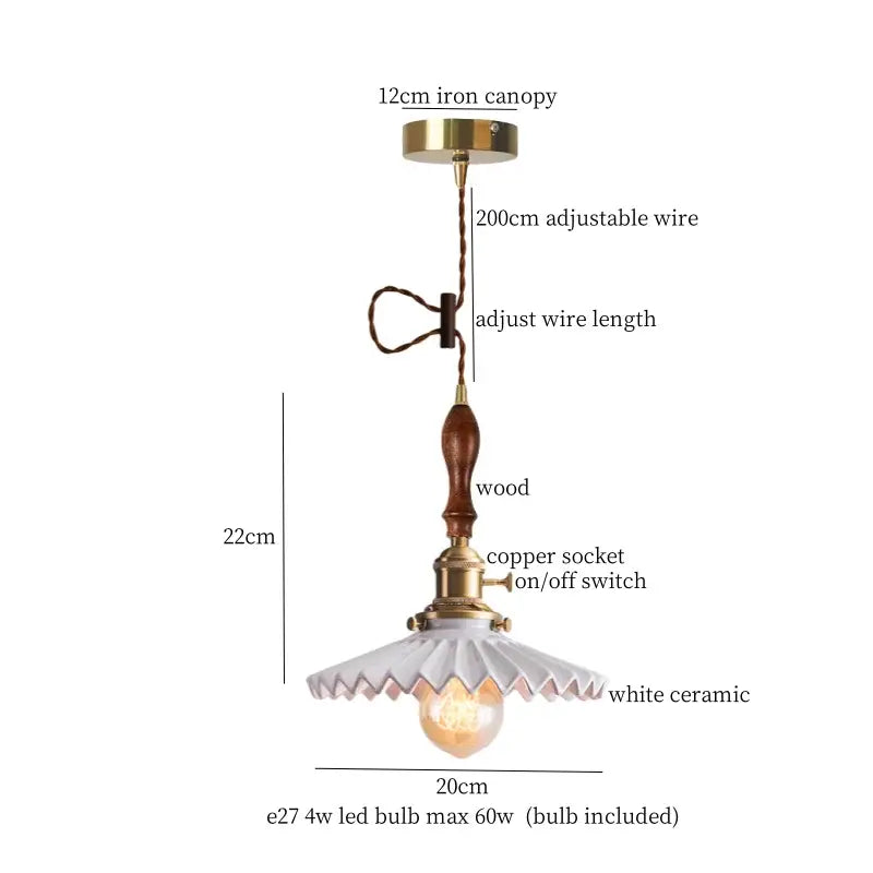 Vintage ceramic led pendant light for kitchen with brass finish