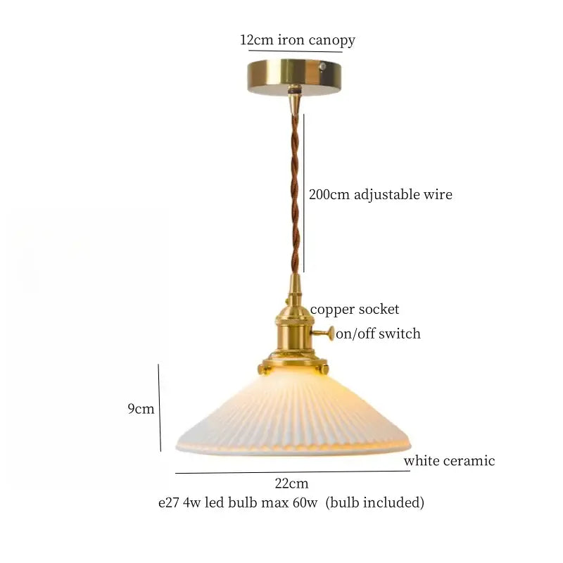 Vintage ceramic led pendant light for kitchen with brass finish
