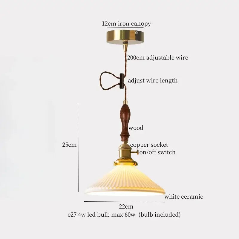 Vintage ceramic led pendant light for kitchen with brass finish