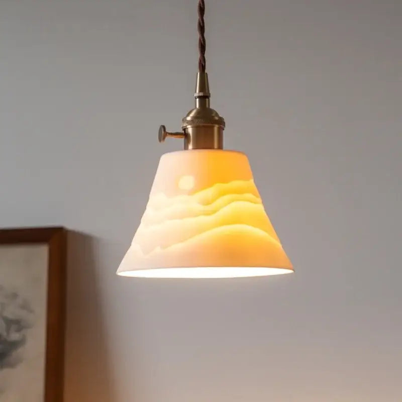Vintage ceramic led pendant light for kitchen with brass finish