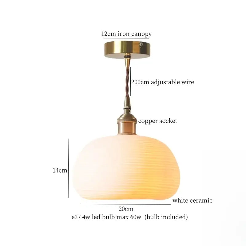 Vintage ceramic led pendant light for kitchen with brass finish