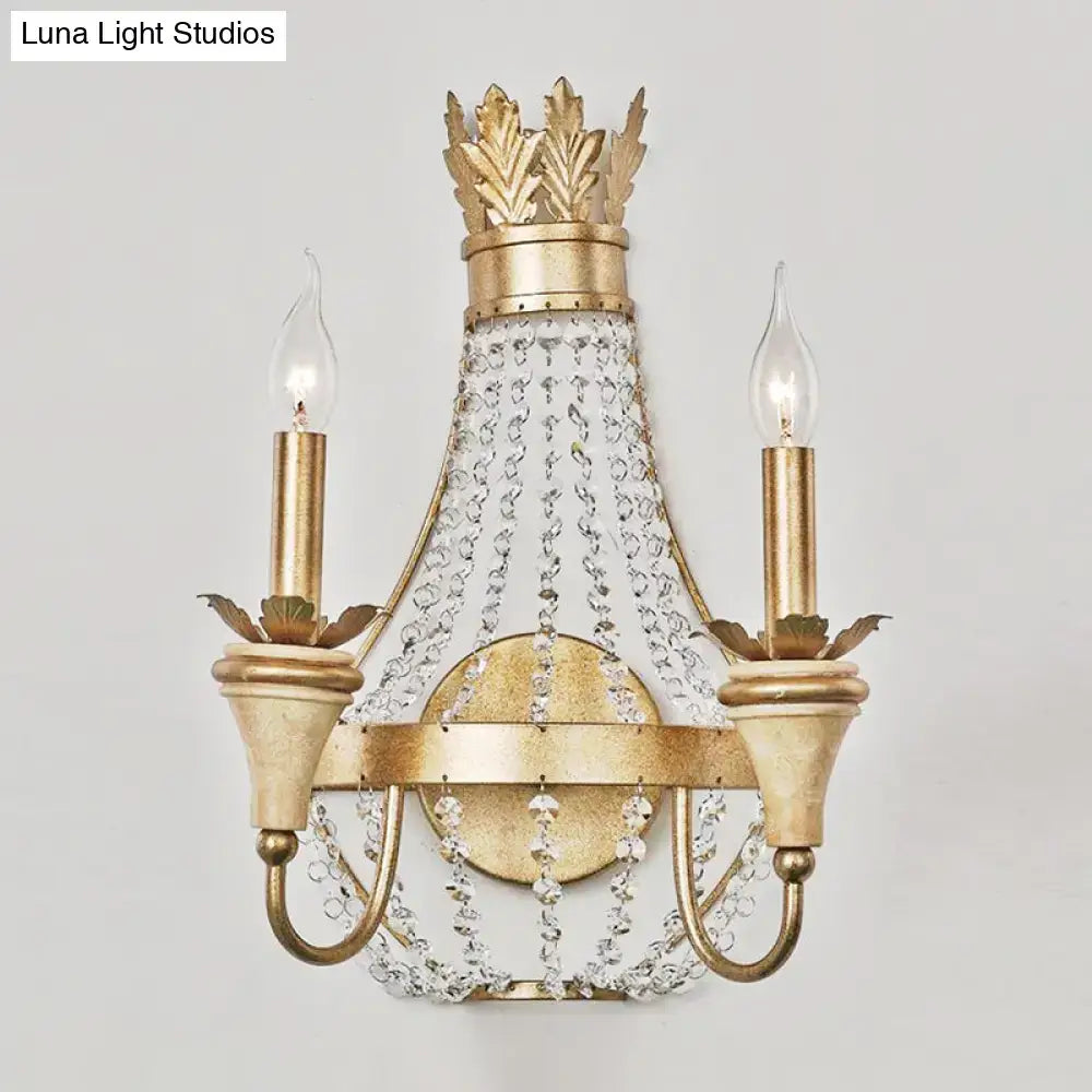 Vintage champagne finish wall light with clear crystal – living room
