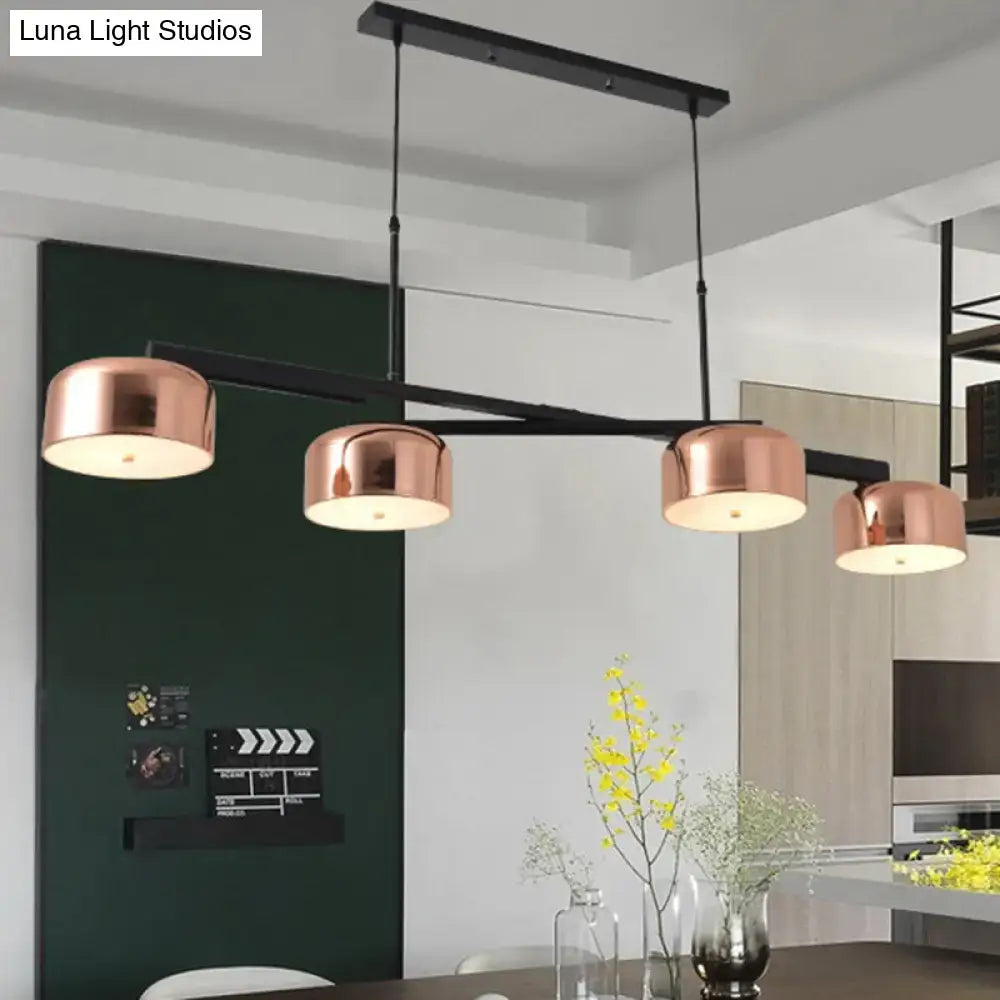 Vintage copper and black bowl linear chandelier dining room light