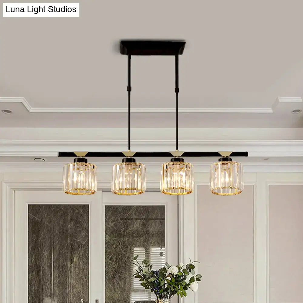 Vintage crystal pendant dining room light with 3 black metal heads
