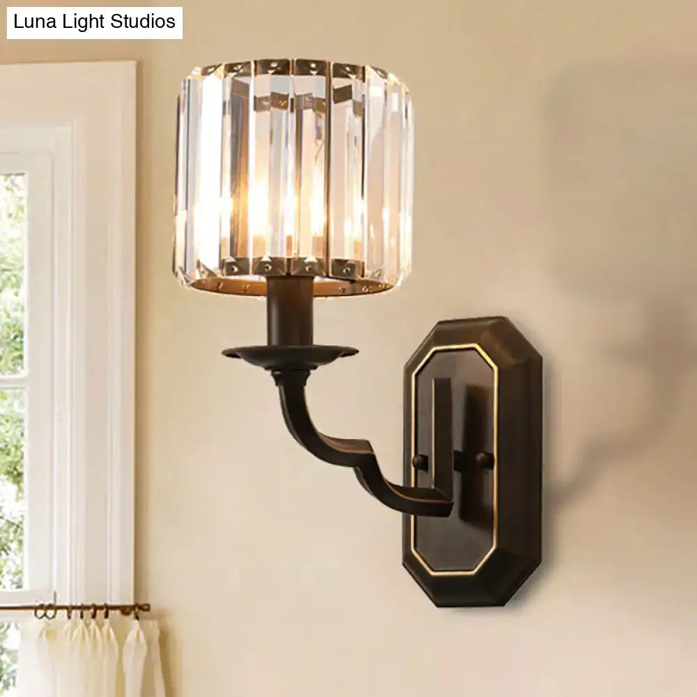 Vintage dark bronze clear crystal wall light bedroom sconce e12 e14