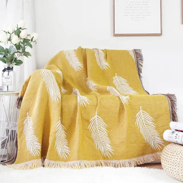 Vintage earth tone world map bohemian cotton plaid sofa blanket living room