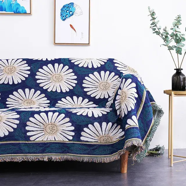 Vintage earth tone world map bohemian cotton plaid sofa blanket living room