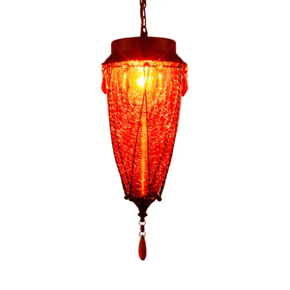 Vintage emerald green glass pendant light dining room amber beads