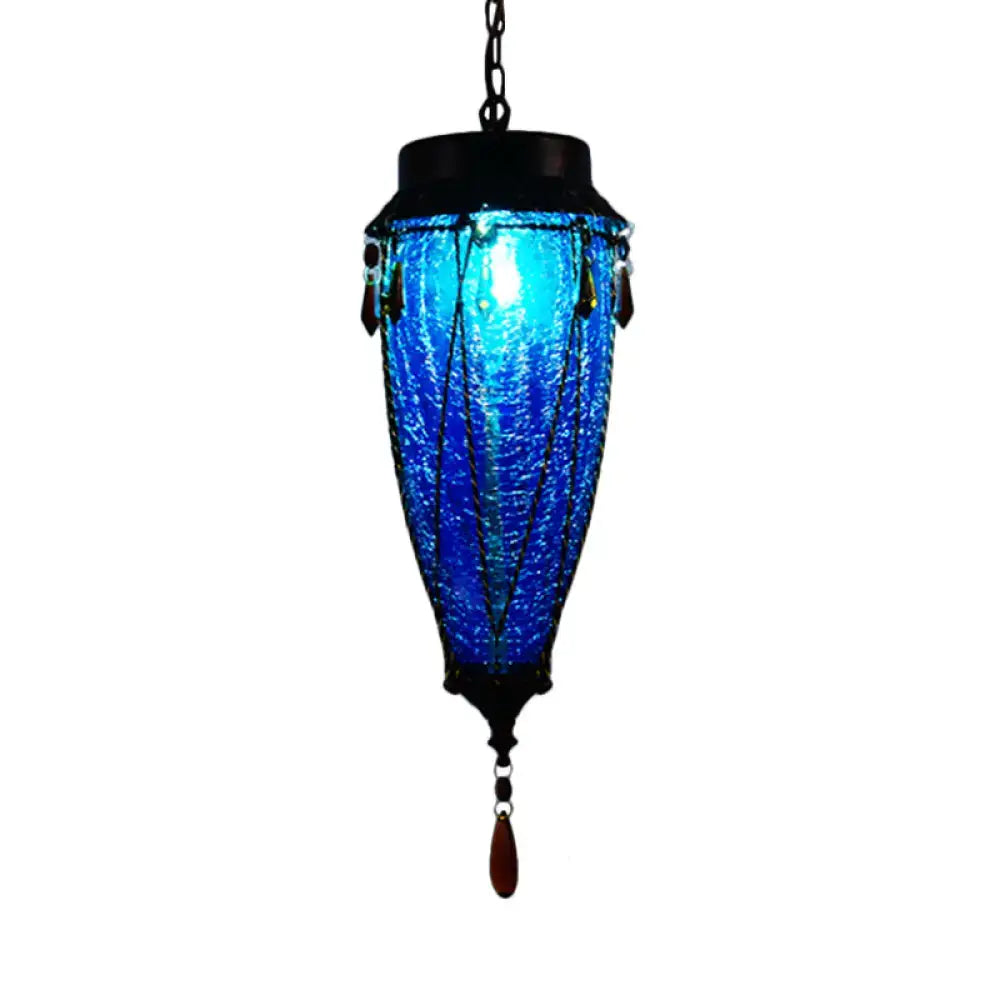 Vintage emerald green glass pendant light dining room amber beads