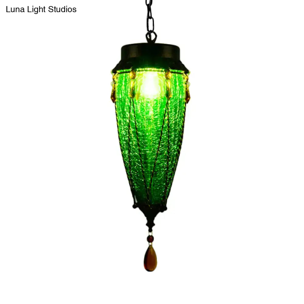 Vintage emerald green glass pendant light dining room amber beads