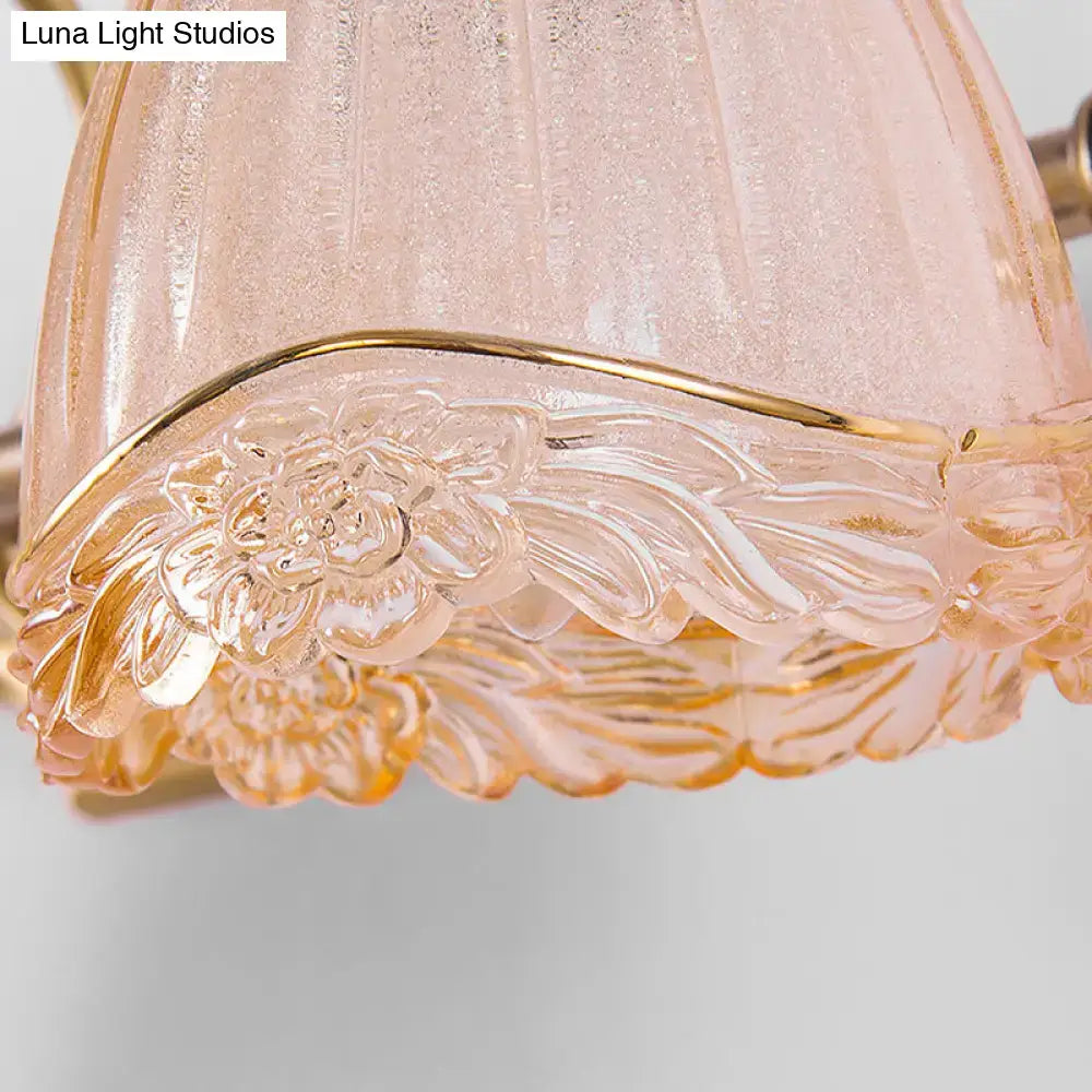 Vintage floral amber glass wall sconce bedroom gold sconce pair