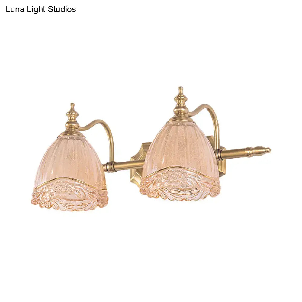 Vintage floral amber glass wall sconce bedroom gold sconce pair