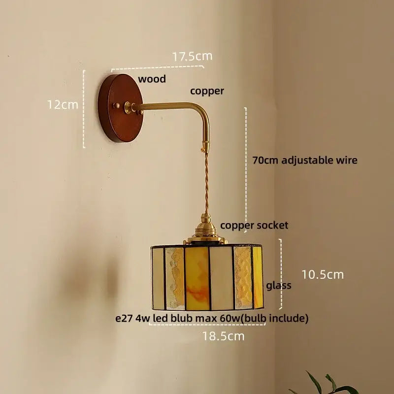 Vintage floral ceramic led wall light bedroom wood pull chain