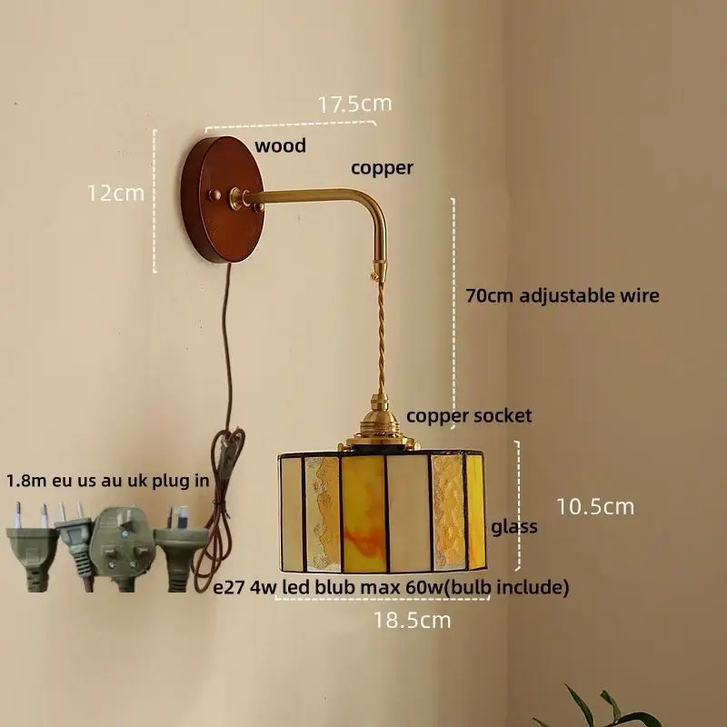 Vintage floral ceramic led wall light bedroom wood pull chain