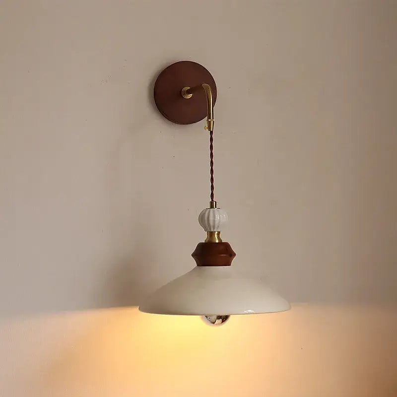 Vintage floral ceramic led wall light bedroom wood pull chain