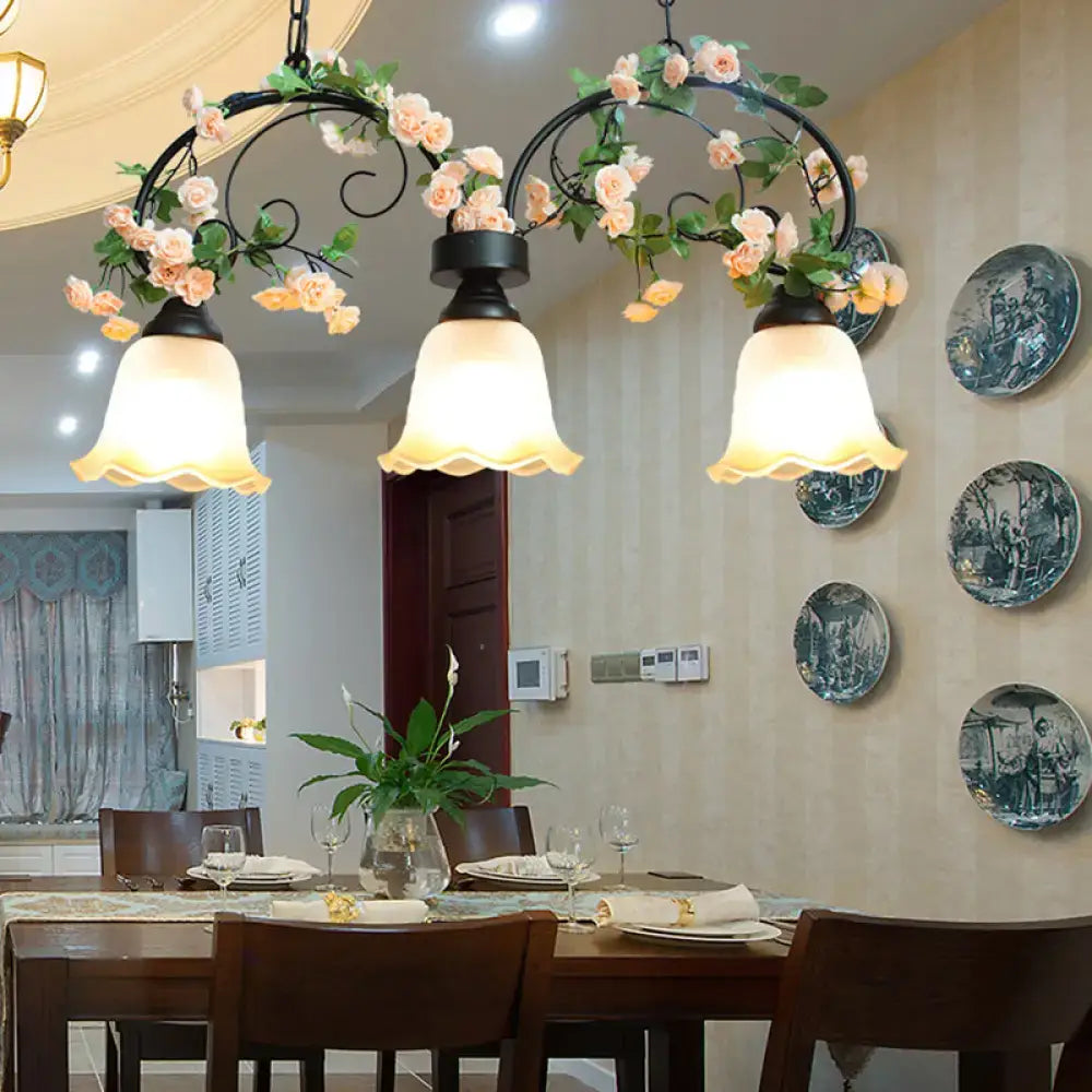 Vintage floral white glass island light dining room pendant