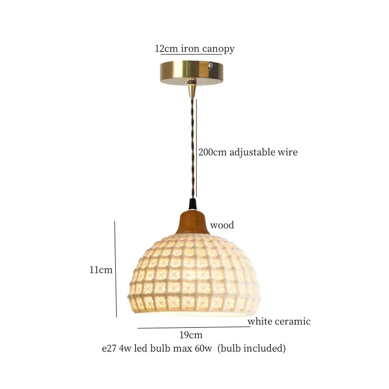 Vintage fluted off-white ceramic led pendant bedroom hanging light