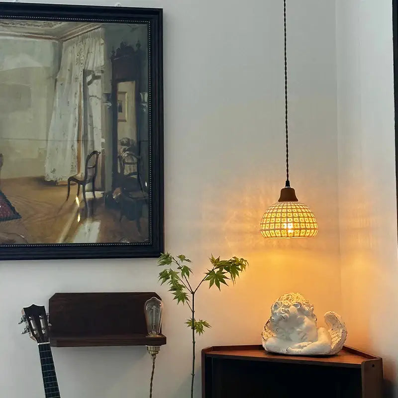 Vintage fluted off-white ceramic led pendant bedroom hanging light