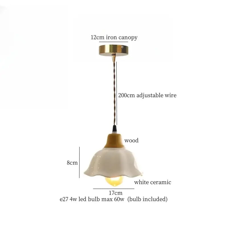 Vintage fluted off-white ceramic led pendant bedroom hanging light