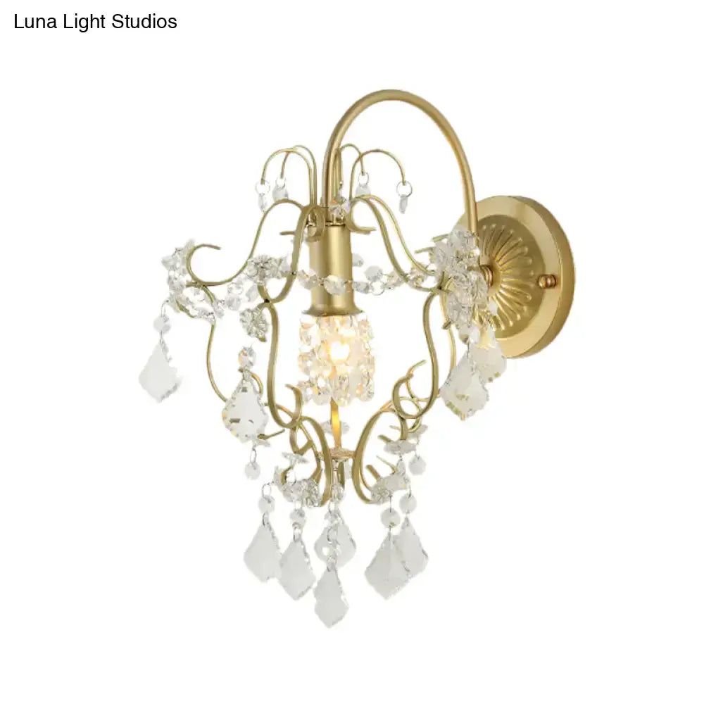 Vintage geometric gold finish wall lamp with crystals for bedroom