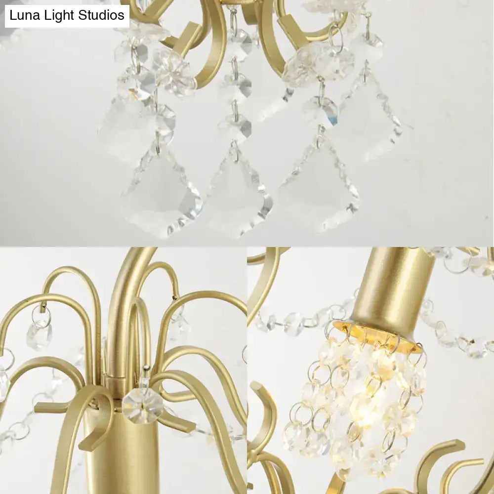 Vintage geometric gold finish wall lamp with crystals for bedroom
