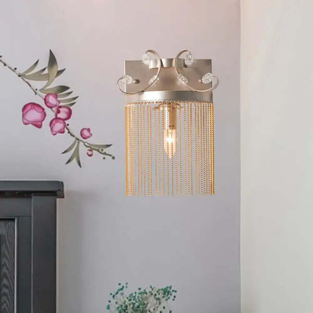 Vintage gold aluminum tassel wall light bedroom crystal accent