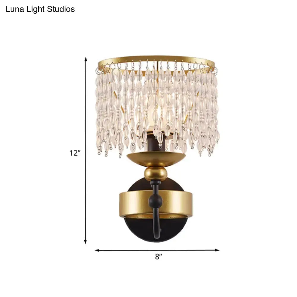 Vintage gold and black crystal sconce bedroom retro fringe wall light