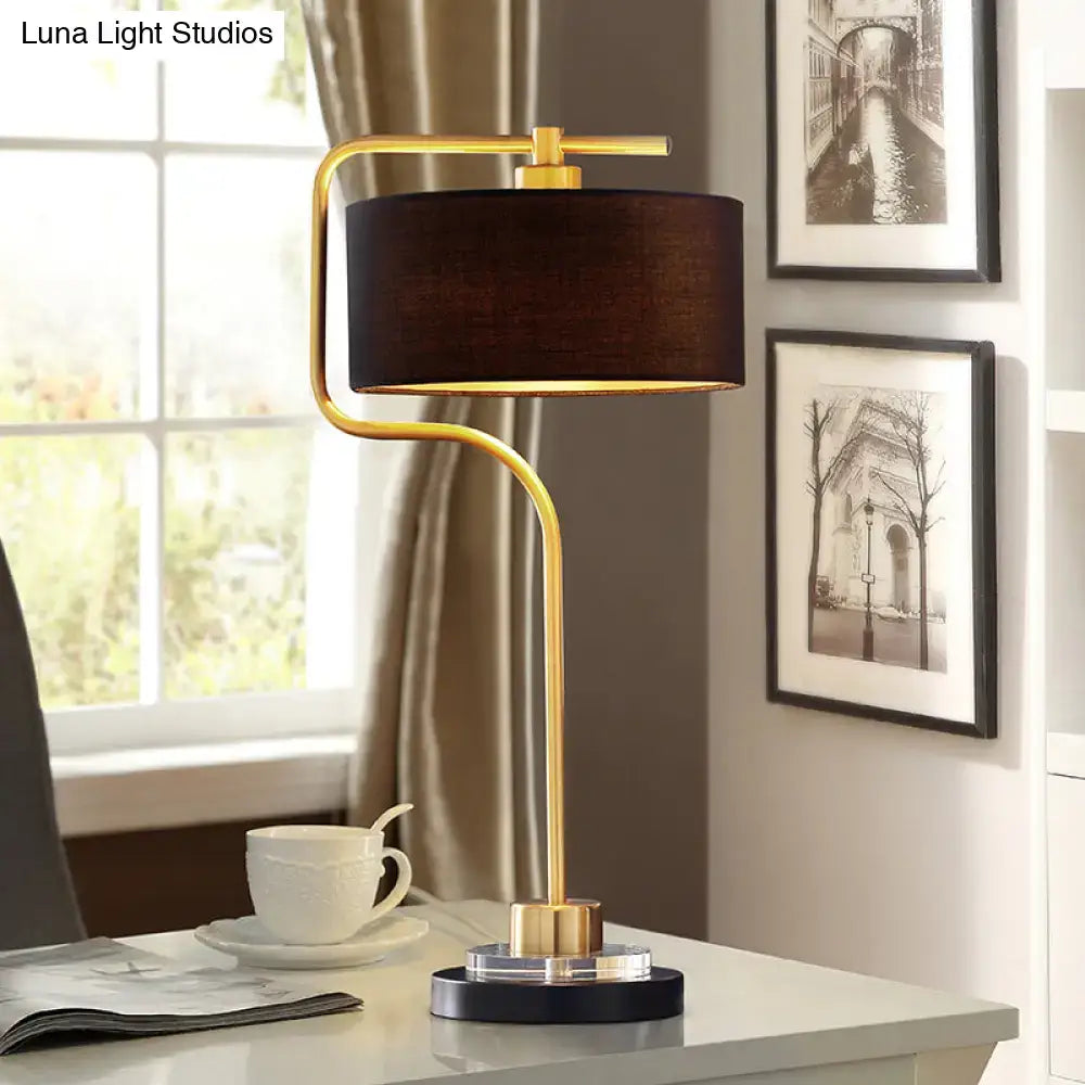 Vintage gold and black table lamp with drum shade – living room light