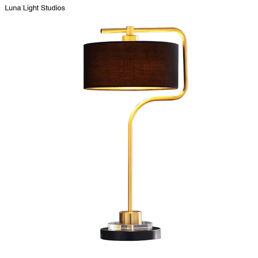 Vintage gold and black table lamp with drum shade – living room light
